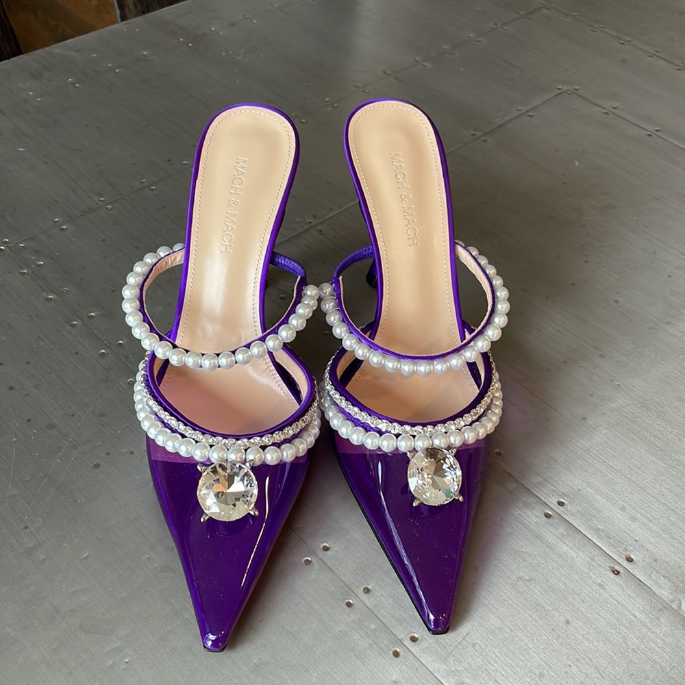 Mach & Mach purple pvc diamond of Elizabeth mules heels 100mm sz 38.5 pearl - Picture 3 of 9